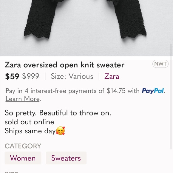 NWT Zara oversized open knit sweater - Picture 10 of 10